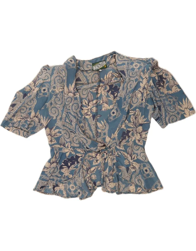 Stock Clearance VINTAGE Womens Short Sleeve 1 Button Blazer Jacket IT 50 XL Blue Floral