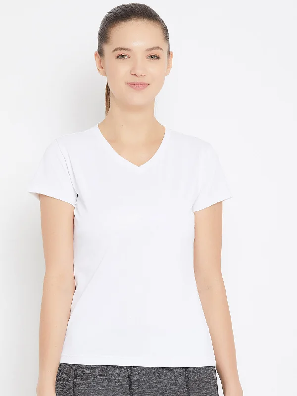 Reduced Rates JUMP USA Women White Active Wear V- Neck T-shirt