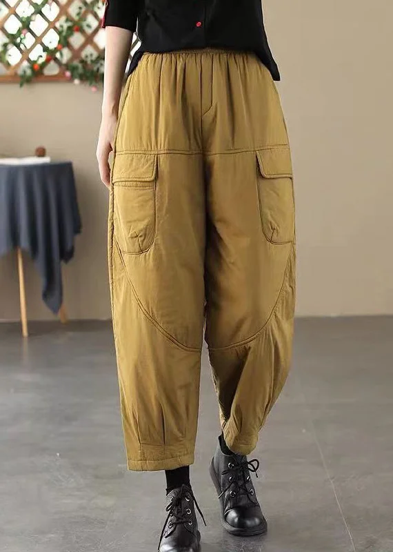 Mega Sale Yellow Patchwork Fine Cotton Filled Harem Pants Elastic Waist Winter