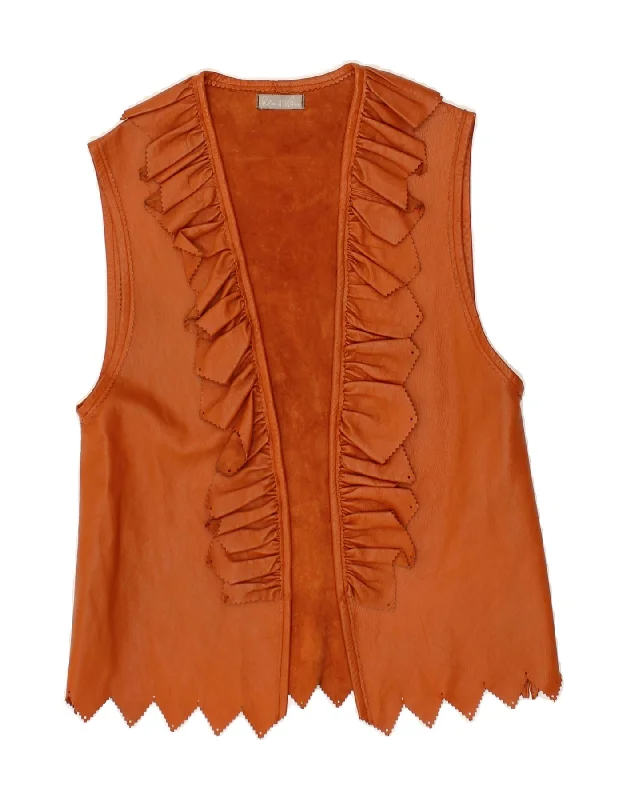 Final Markdown ROLAND KLEIN Womens Leather Gilet UK 10 Small Brown Leather