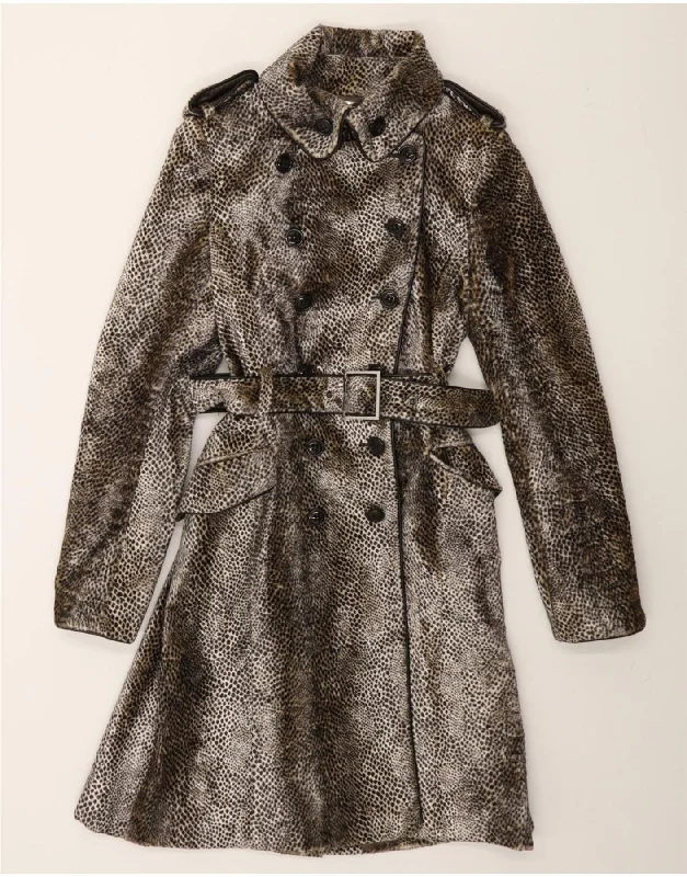 Price Drop KAREN MILLEN Womens Trench Coat UK 10 Small Grey Animal Print Viscose