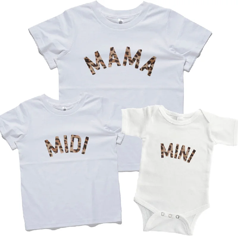 Half Price Mama, Midi & Mini Leopard Matching White Tops/Baby Vest