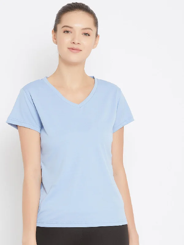 Lowest Price JUMP USA Women Blue Active Wear V- Neck T-shirt