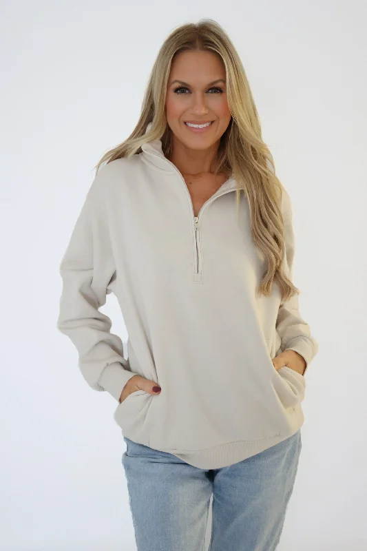 Daily Deals Active Pocket Sweatshirt- Beige