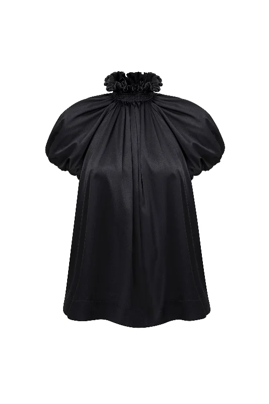 Cash Savings Franka Balloon Sleeve Top Silk in Black