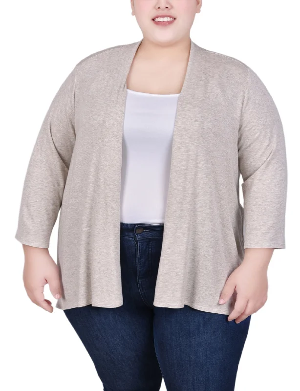 Weekend Offers That Impress Plus Size Solid 3/4 Sleeve Cardigan