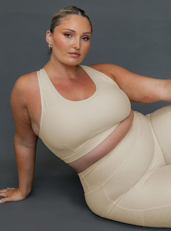 Stock Clearance Turbo Activewear Rib Top Latte Curve