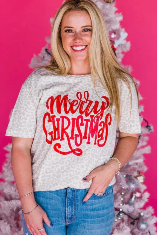 Weekend Offers That Dazzle Tan Leopard Merry Christmas Tee