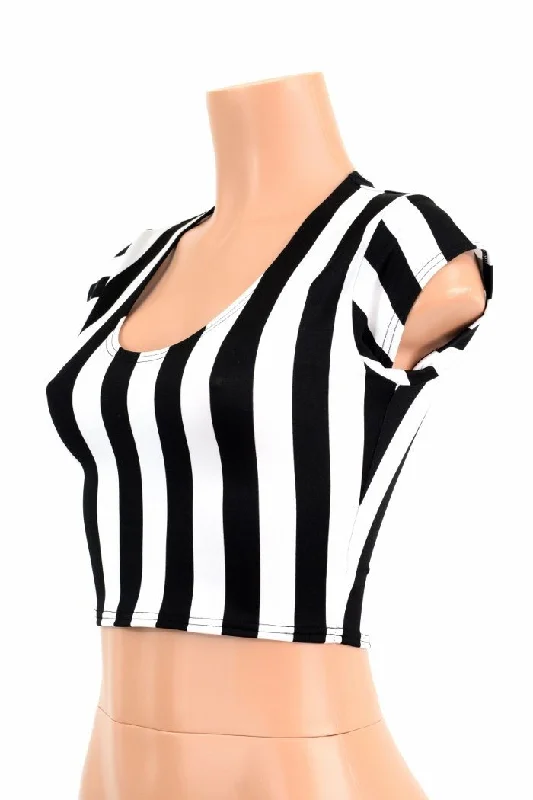 Shop and Save Black & White Striped Crop Top