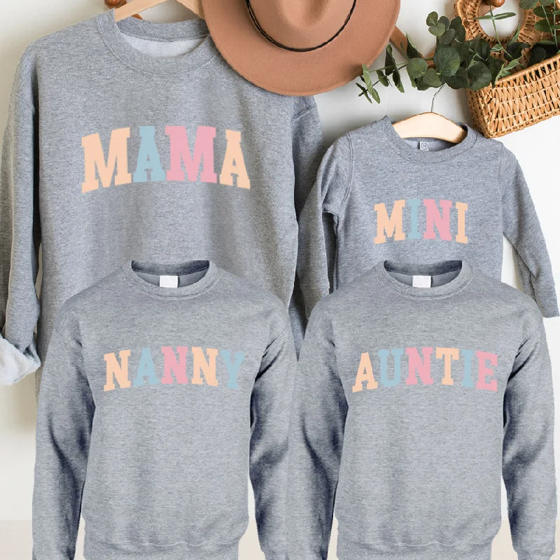One-Day Only Pastel Mama/Nanny/Auntie & Mini Matching Grey Sweatshirts