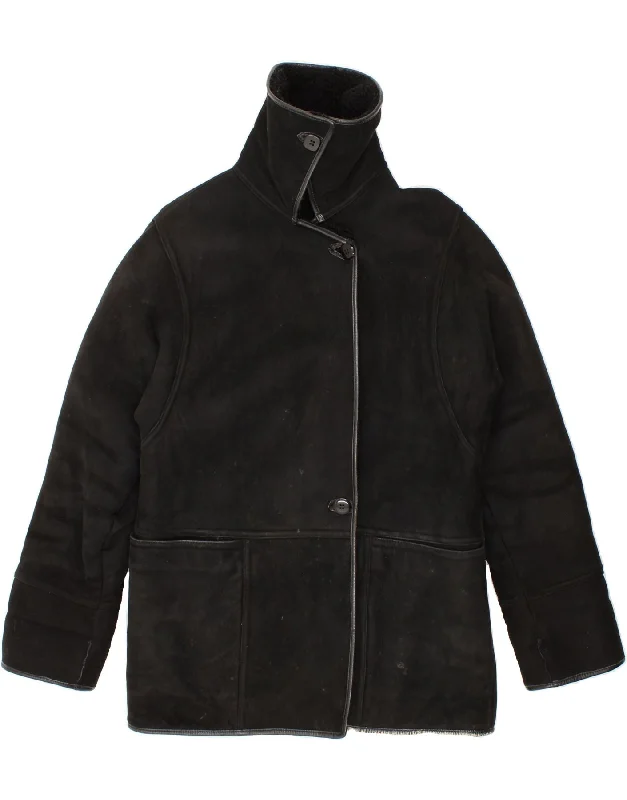 Discount Deals VINTAGE Womens Shearling Coat EU 40 Medium Black Leather