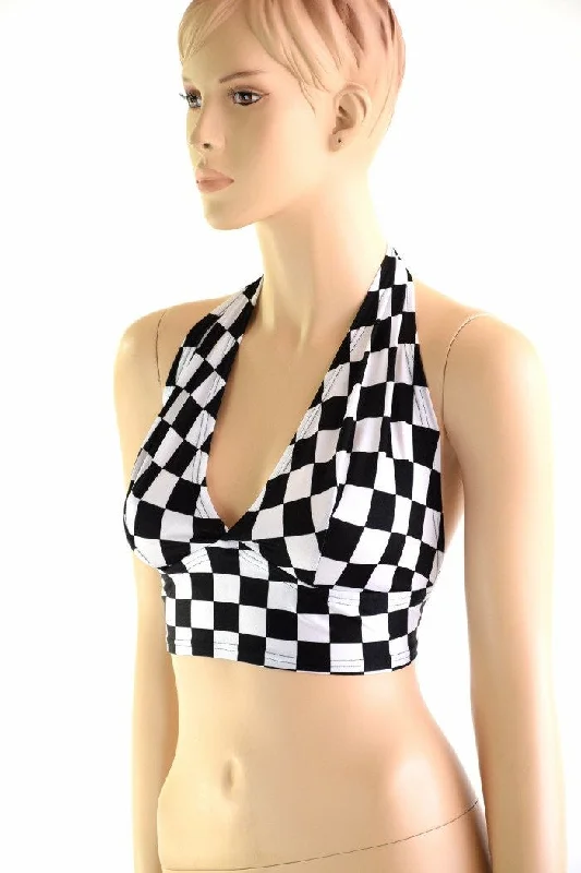Steals and Deals Checkered Tie Back Halter