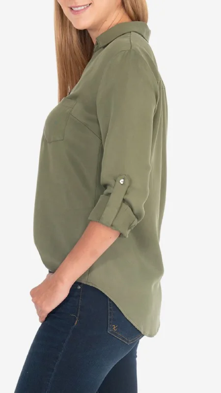 Special Discount Olive Adjustable Sleeve Shirt