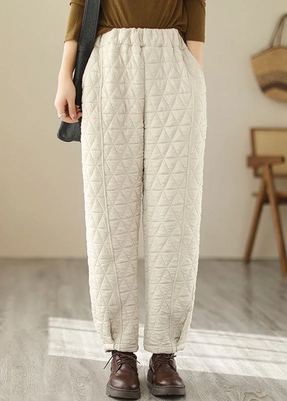 Weekend Specials to Snag Natural Beige Elastic Waist Fleece Pants Winter