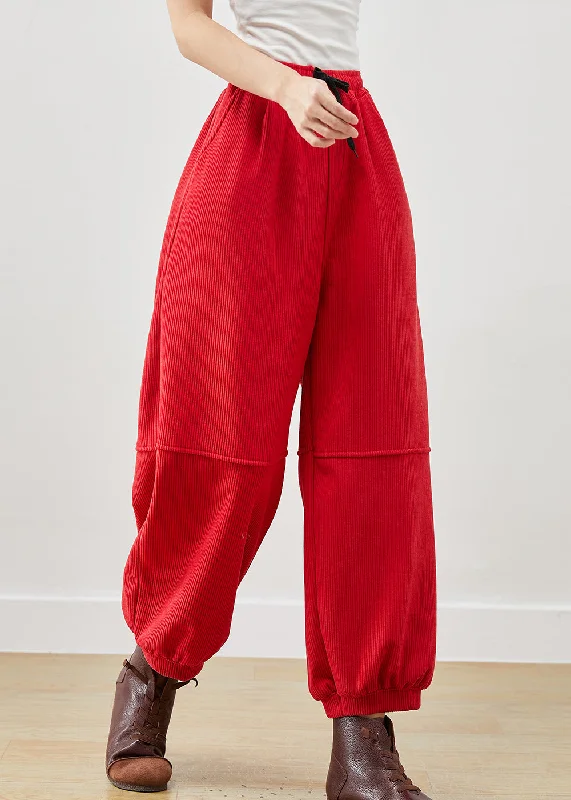 Instant Savings Bohemian Red Oversized Pockets Corduroy Pants Winter
