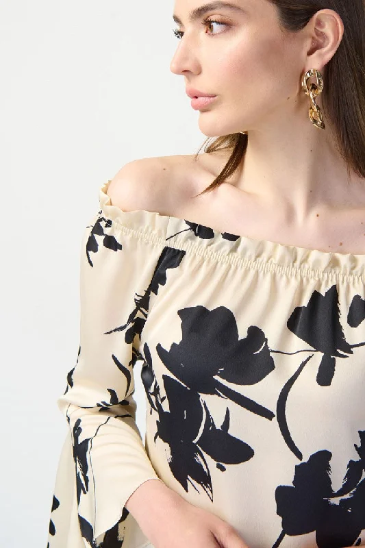 Weekend Specials to Enjoy Joseph Ribkoff Floral Satin Off-The Shoulder Top