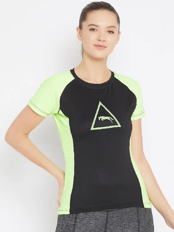 Discount Mania JUMP USA Women Black Active Wear Round Neck T-shirt