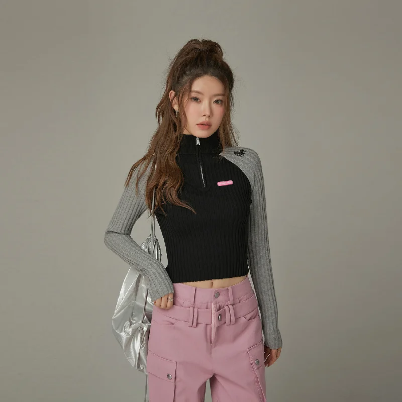 Midnight Madness Half Zip-Up Color Knit Sweater