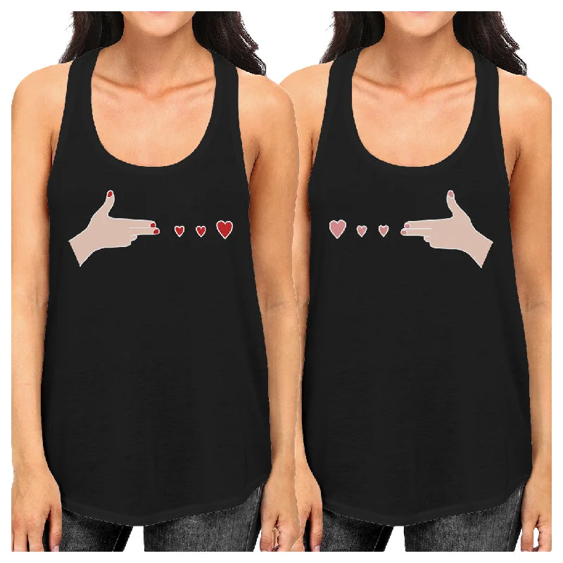 Limited Availability Gun Hands With Hearts BFF Matching Black Tank Tops