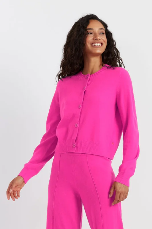 Buy More, Save More Fuchsia Wool-Cashmere Crew Neck Cardigan
