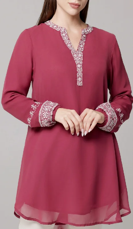 Super Sale Amalie Embroidered Long Modest Tunic - Orchid