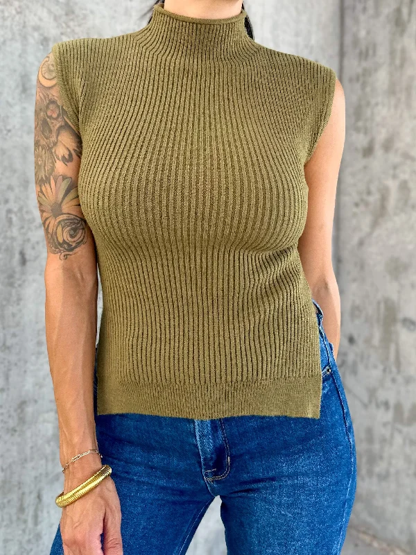Bargain Bin Mock Ribbed Knit Tank - Olive