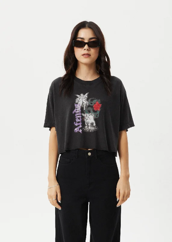 Extra Discounts AFENDS Womens Nirvana Cropped - Oversized Tee - Stone Black