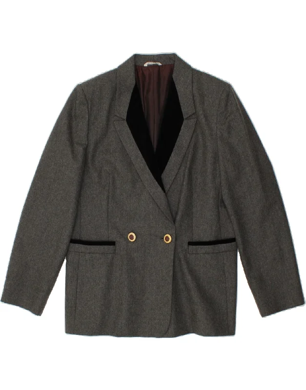 Price Meltdown VINTAGE Womens Double Breasted Blazer Jacket UK 18 XL Grey Wool