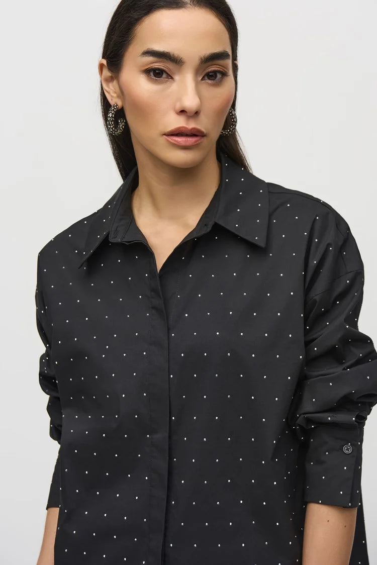 Unmissable Offer Joseph Ribkoff Stretch Cotton Blouse With Rhinestones