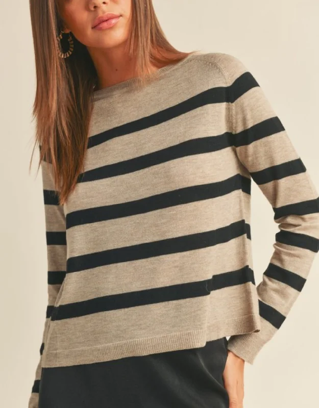 Super Bargain Hazel Striped Round Neck Basic Body Sweater Top