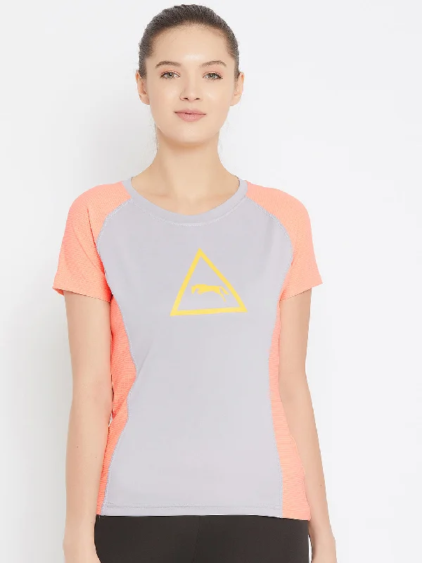 Value Deals JUMP USA Women Grey Active Wear Round Neck T-shirt