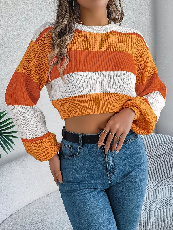 Major Deal Color Block Round Neck Cropped Sweater