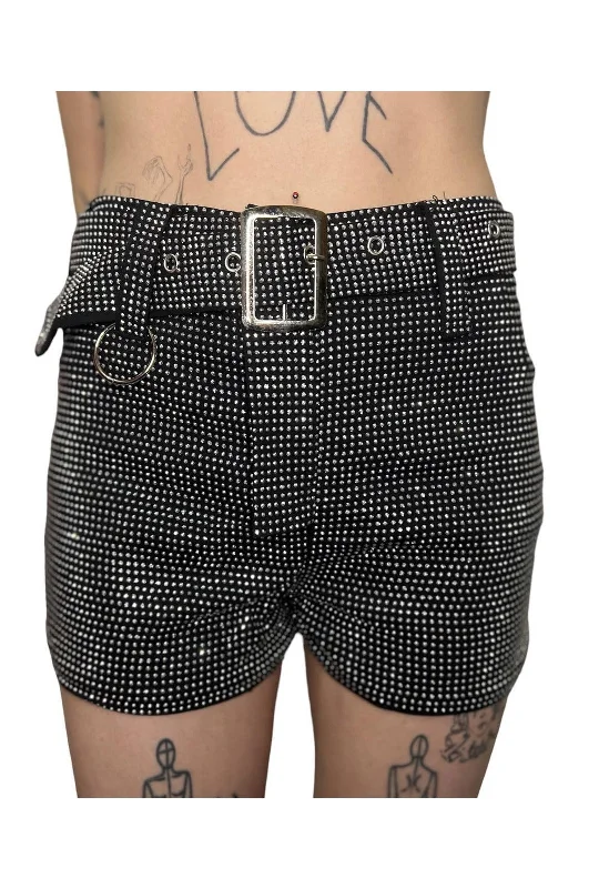Great Bargain Rhinestone Silver and Black Utility Shorts