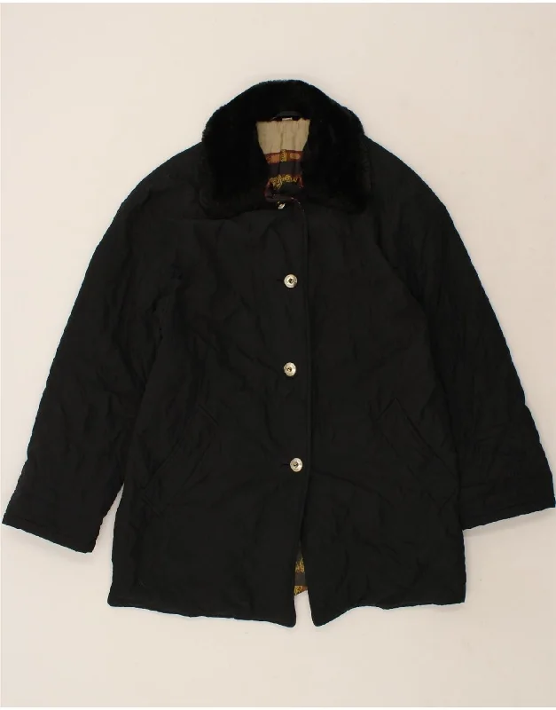 Special Promotion VINTAGE Womens Overcoat UK 8 Small  Black Polyester