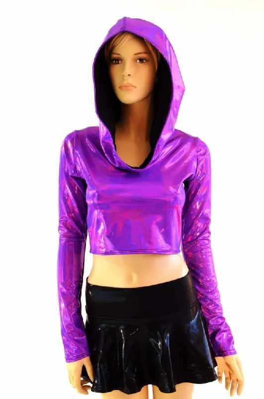 Take Advantage Holographic Long Sleeve Crop Hoodie