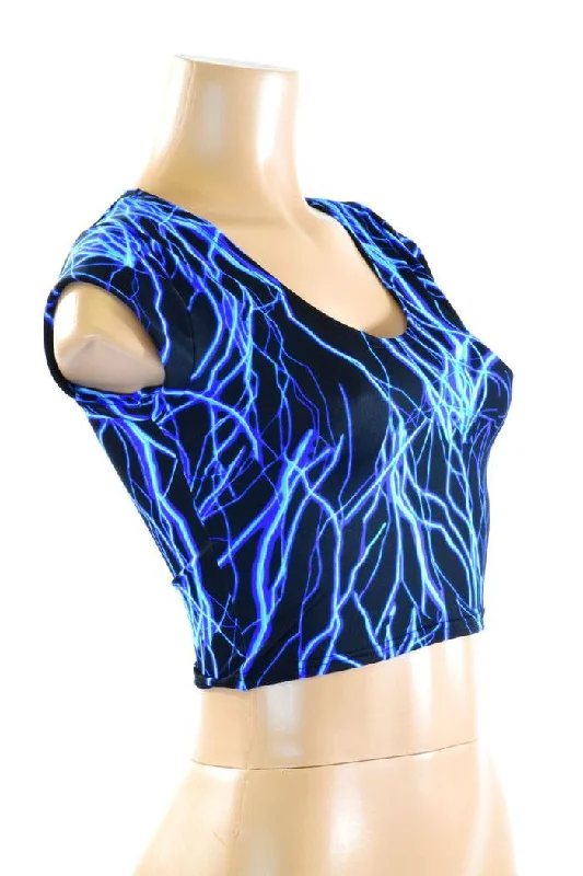 Weekend Bargains to Celebrate Neon Blue Lightning Cap Sleeve Crop