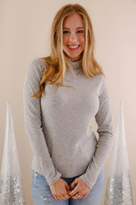 Best Seller There She Goes Again Ribbed Top-Heather Grey
