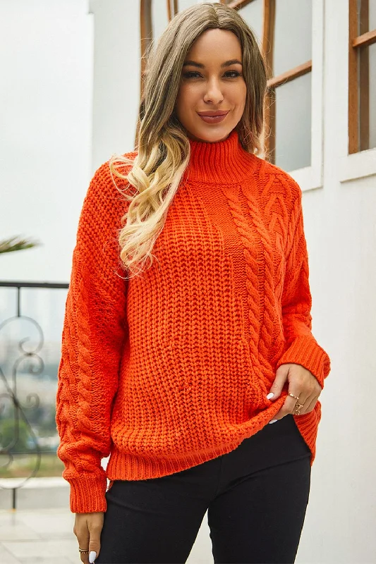 Weekend Bargains to Sizzle Cable-Knit Turtle Neck Long Sleeve Sweater