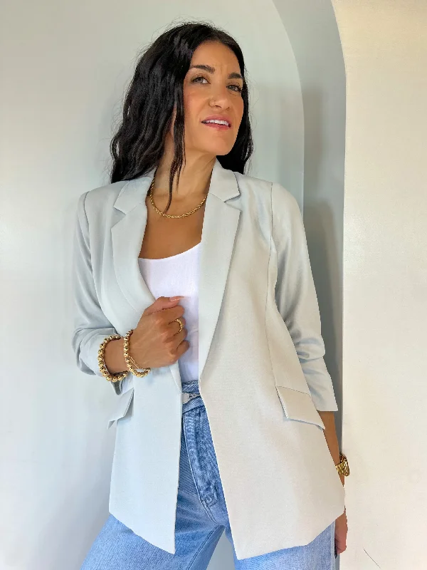 Year-End Clearance Chic Shirred Sleeve Blazer - Dove Grey