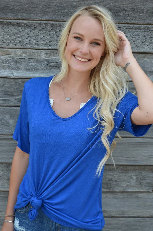 Deep Discounts Navy Blue Scoop Neck Top (Small & Medium)