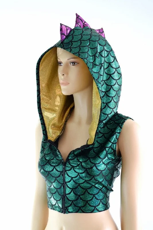 Unwind with Weekend Discounts Green Dragon Zipper Front Crop Top