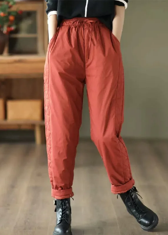 Stock Clearance Plus Size Red Pockets Patchwork Fine Cotton Filled Pants Winter