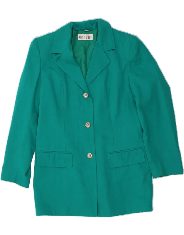 New Markdowns TOGETHER Womens 3 Button Blazer Jacket UK 10 Small Turquoise Viscose
