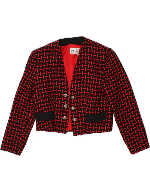 Deal Dash VINTAGE Womens Abstract Pattern 3/4 Sleeve Blazer Jacket EU 38 Medium Red
