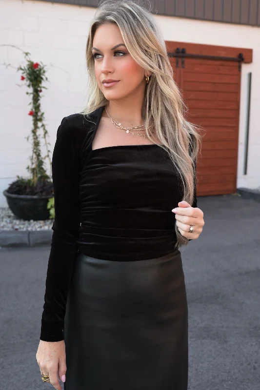 Low Price Erin Square Neck Top - Black (FINIAL SALE)