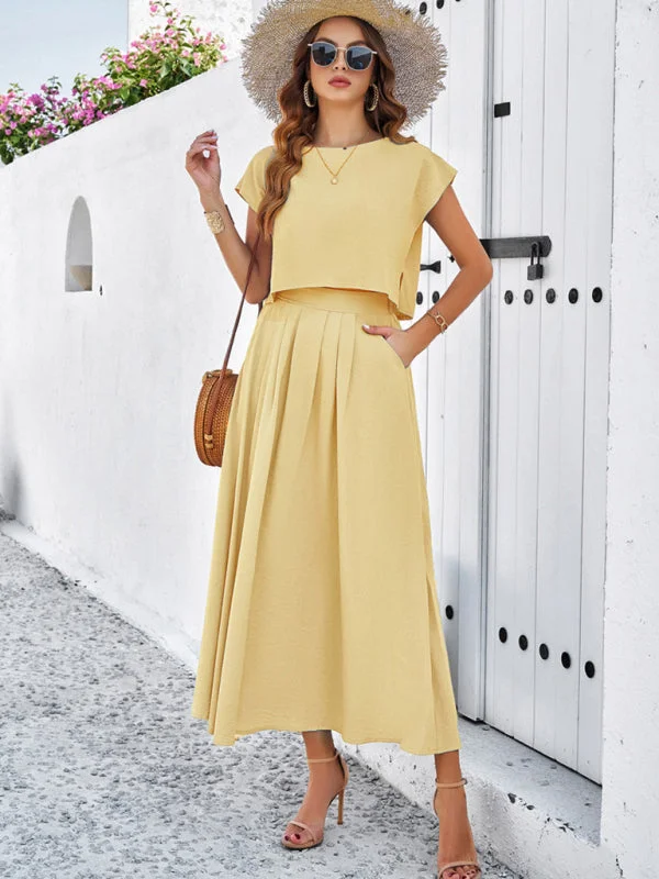 Bargain Blast Women's Cap Sleeve Top And Matching Long Length Flowy Skirt Set