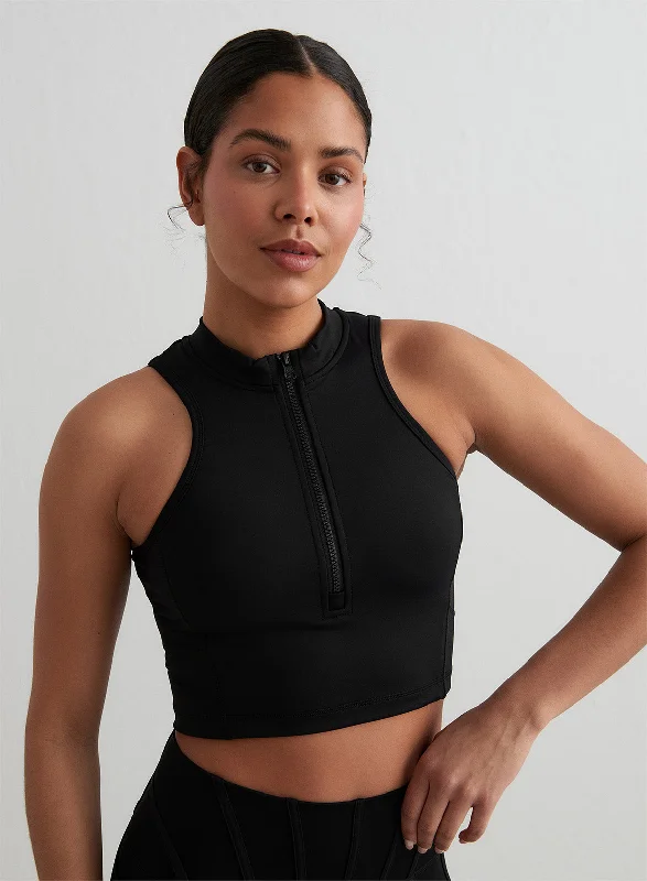 Exclusive Deal Black Sculpting Racer Front Zip Top