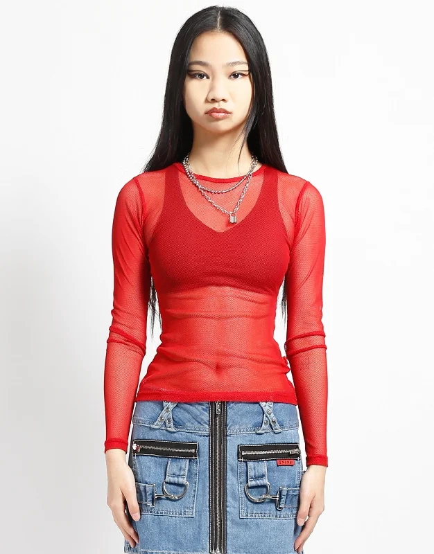Instant Deal LADIES LONG SLEEVE FISHNET RED