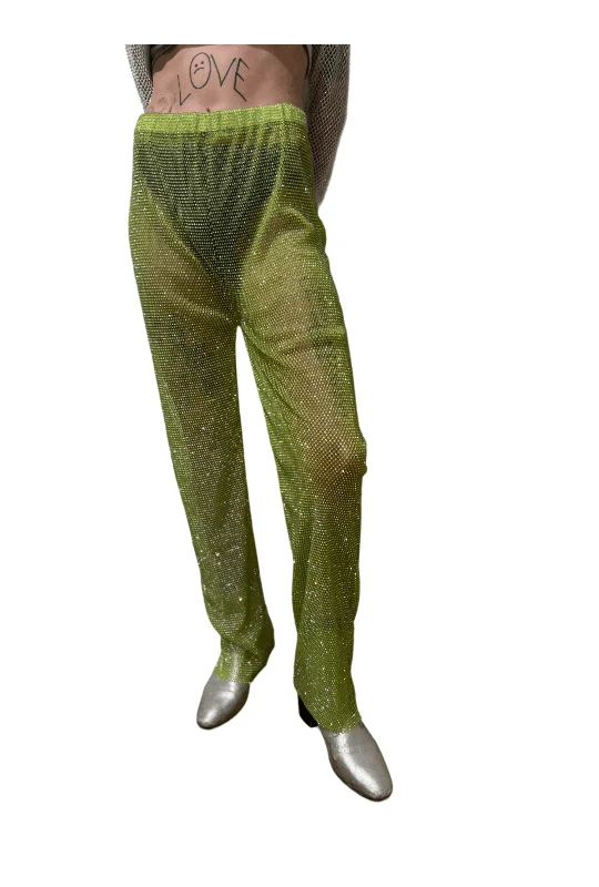 Mega Sale Neon Green Crystal Mesh Pants