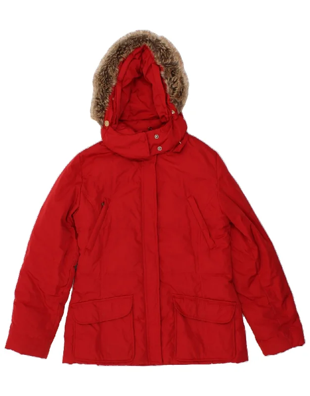 Savings Alert TOMMY HILFIGER Womens Hooded Padded Jacket UK 16 Large Red Polyester